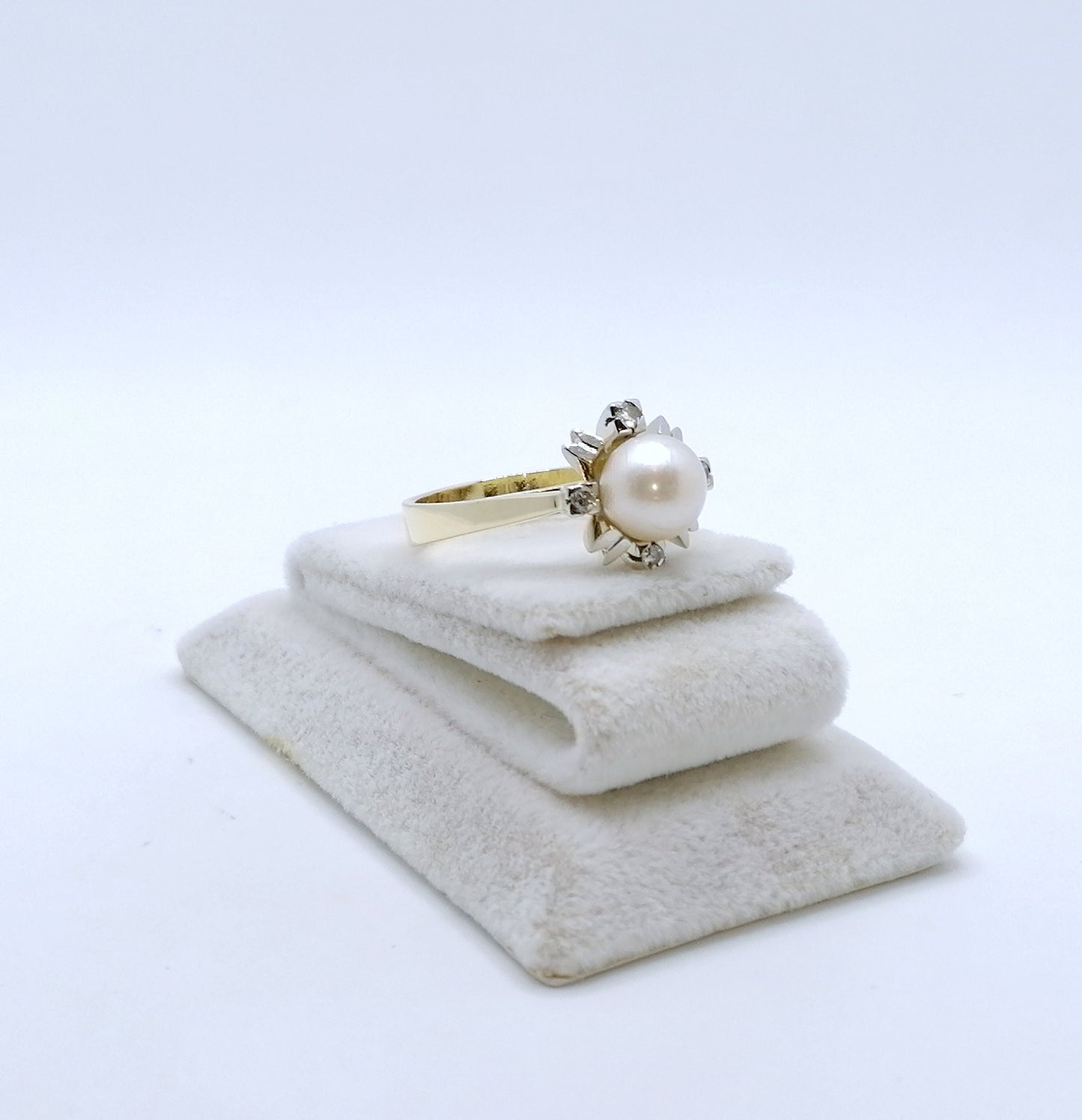 Ring Gold 585er mit Perle und Diamanten Damenring Perlenring Gr. 58
