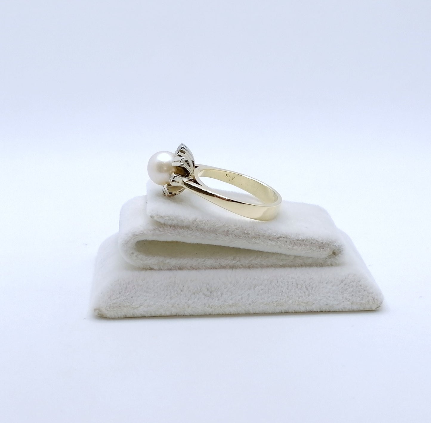 Ring Gold 585er mit Perle und Diamanten Damenring Perlenring Gr. 58