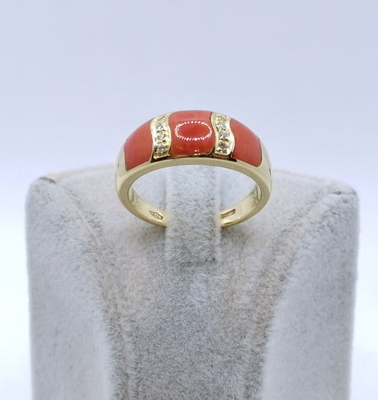 Ring Gold 750er mit Koralle und Diamanten Gr. 61