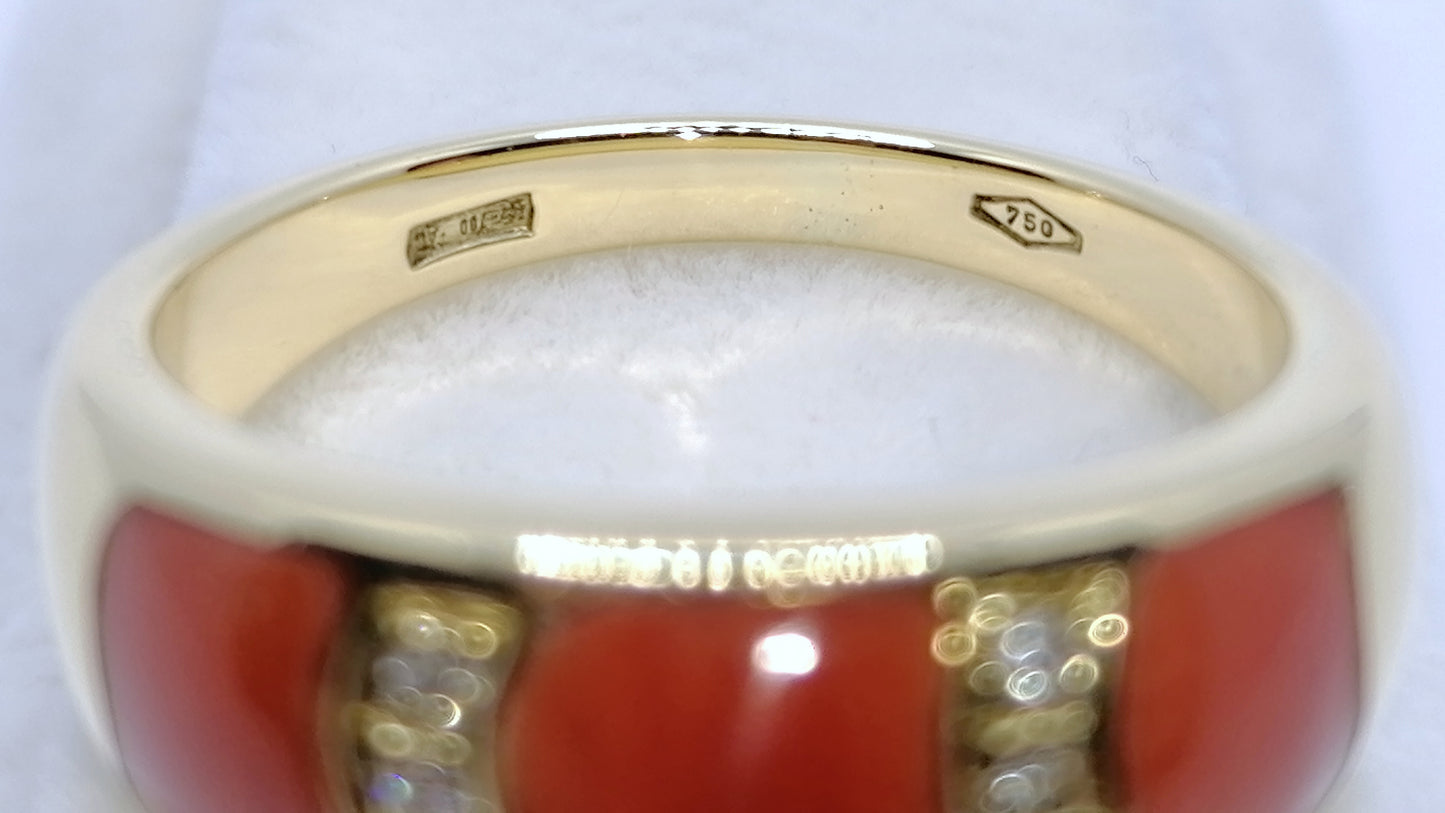 Ring Gold 750er mit Koralle und Diamanten Gr. 61