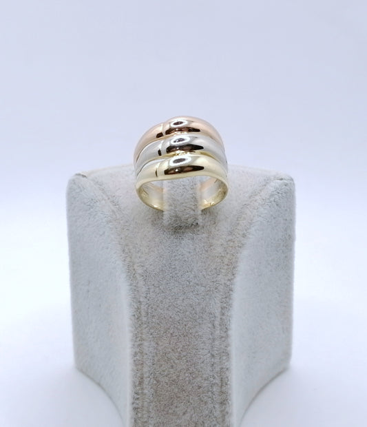 Ring Gold 585er Tricolor Gelbgold Rotgold Weißgold Gr. 57