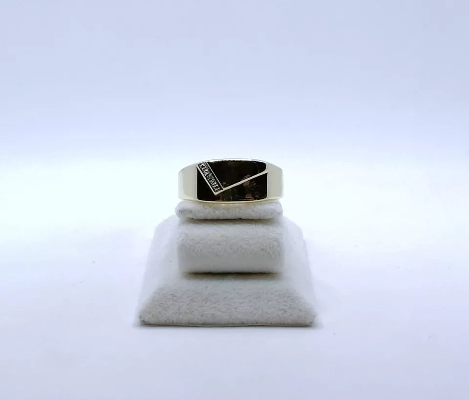 Ring Gold 585er Siegelring mit Diamantsplitter Gr. 69